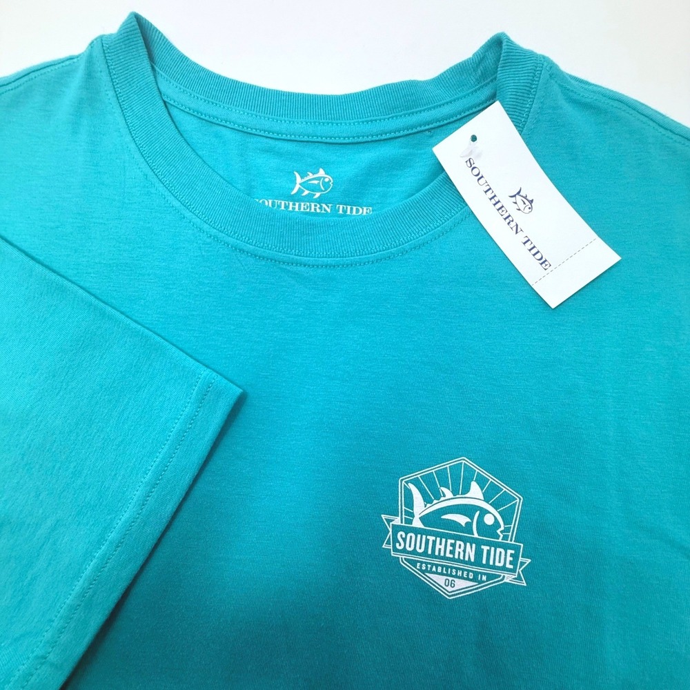 Southern Tide Mens Gulf Stream SJ Burst Graphic Tee Teal Cotton Small NEW
